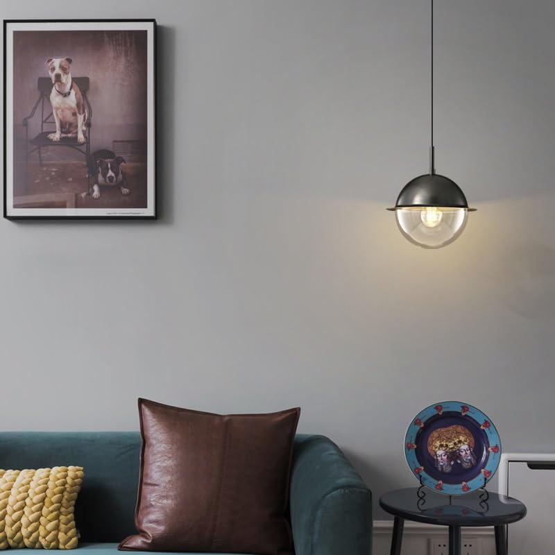 Lampe suspendue de chevet chambre en cuivre noir art créatif moderne D18cm