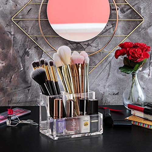 3 Slot Extra Thicken Makeup Brush Holder Organizer Acrylic Cosmetics Pen Storage Case, Clear