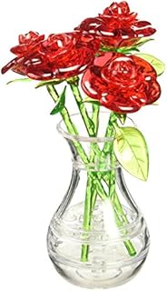 BePuzzled Original 3D Crystal Jigsaw Puzzle - Red Roses in Vase DIY Assembly Brain Teaser, Fun Model Toy Gift Flower Decoration for Adults & Kids Age 12 and Up, 44 Pieces (Level 2)