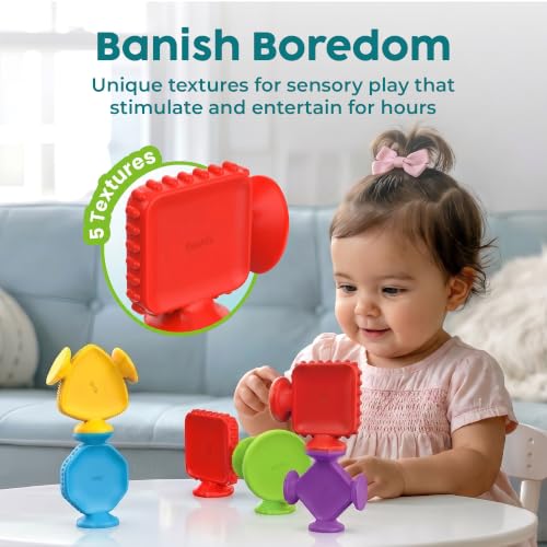 Image of BUNMO Bath Toys for Toddlers - Connect, Build, Create - Suction Bathtub Toys - Hours of Fun & Creativity - Fine Motor Skills - Stimulating Sensory Toys - Babies Ages 1+ 2, 3 - Extra Large 10 Pack