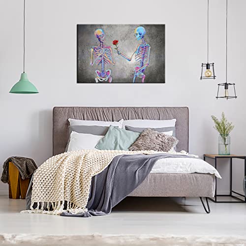 Levvarts Skull Wall Art Canvas Abstract Romantic Skeleton Lover Painting Pictures Art Prints Vintage Skull Decorations For Living Room Gallery Canvas Wrapped Ready To Hang 24X36Inch #TOP4