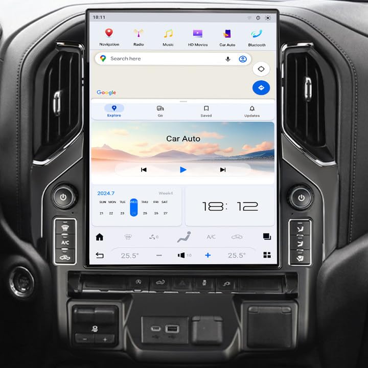 15.6 Inch 8+128GB Tesla Screen Android 13 Car Stereo for Chevrolet Silverado GMC Sierra 2019-2023 Car GPS Navigation Multimedia Player AutoRadio Tape Unit (8-128GB CarPlay)