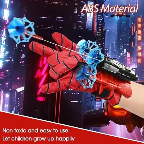 Taufe 2 Set Spide-r Launcher Handschuh,Spide-r Handschuhe,Spid-er Spielzeug,Super Spid-er Launcher,Kids SPI-der Handschuhe mit Maske und Aufkleber,SPI-der netzwerfer,Geschenk für Kinder Fans