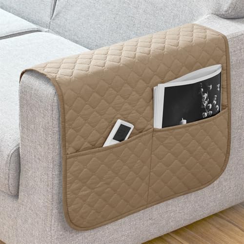 Fundas Impermeables para Reposabrazos de Sofá Acolchadas Y de Gran Tamaño para Sillón Reclinable En Forma de L O Sofá de Cuero (Caqui)