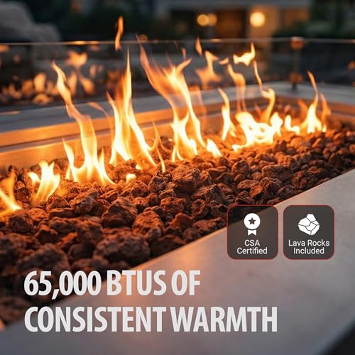 Image of AMS Fireplace Genuine Concrete Rectangular Propane Fire Pit Table for Outside Patio (66 inch Sedona) | Hidden Tank Drawer & Electronic Ignition | w /Bonus Ice Bucket and Rubber Mat (Light Gray)