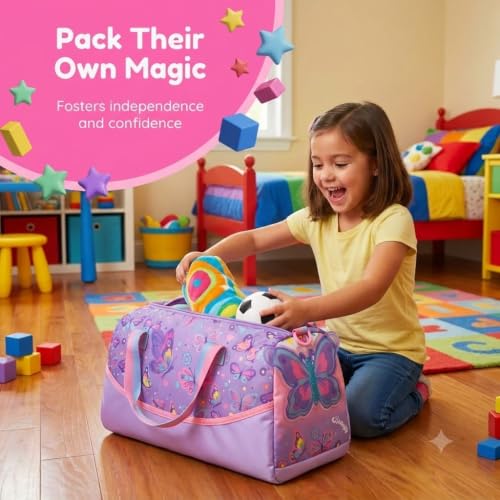 Image of Kids 3D Print Duffle Bag - Boys Travel, School & Sports Bag (Butterfly Purple)