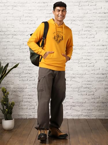 Image of Nobero Men's Printed Regular Fit Hoodie | Cotton Rich Fleece Sweatshirt for Men | Soft & Warm Hooded Pullover | Casual Winter Wear