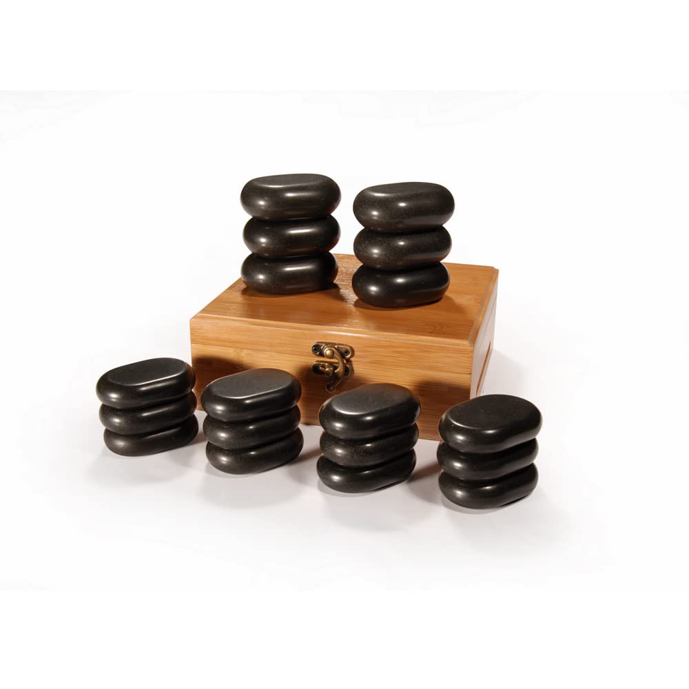 Hot Stone Set Pequeño calentador de 5,5 litros y 18 piedras calientes - Calentador profesional de piedras calientes de acero inoxidable para tratamiento térmico - Pantalla digital y apagado automático