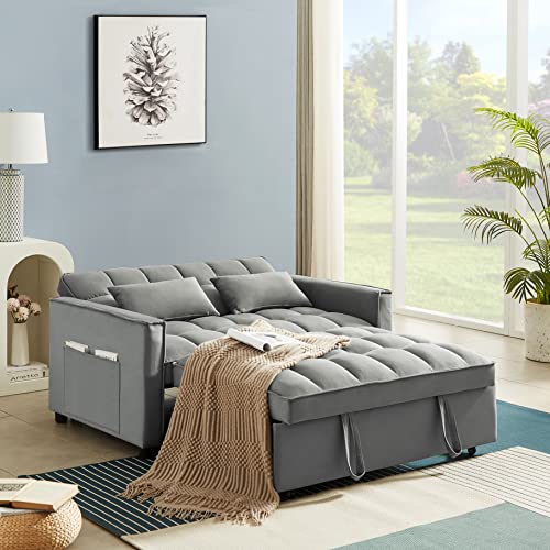 ERYE Tufted Upholstered Love Seat Convertible Sleep Futon Sofabed W/3 ...