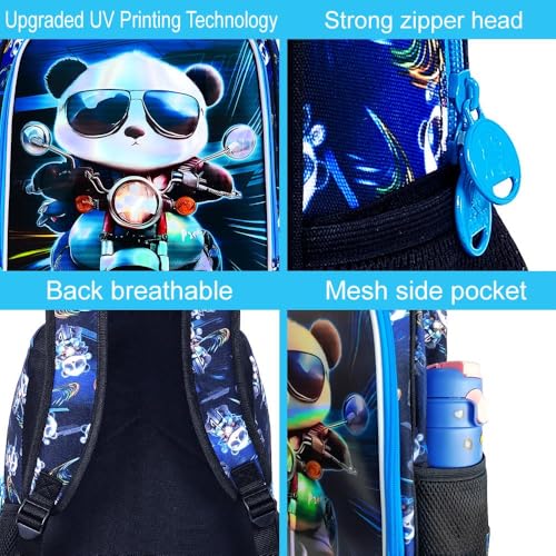 Image of CCJPX 3PCS Backpack for Boys, 16 Inch Kids Panda Water Resistant Preschool Backpacks, Cool Kindergarten School Bookbag Set for Teen Travel