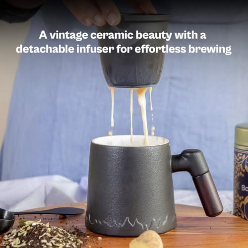 Image of Udyan Tea Infuser Mug | Ceramic Made Mug with Removable Infuser & Mesh Filter | Stylish Design with Easy Grip & Pouring (Noir Black)