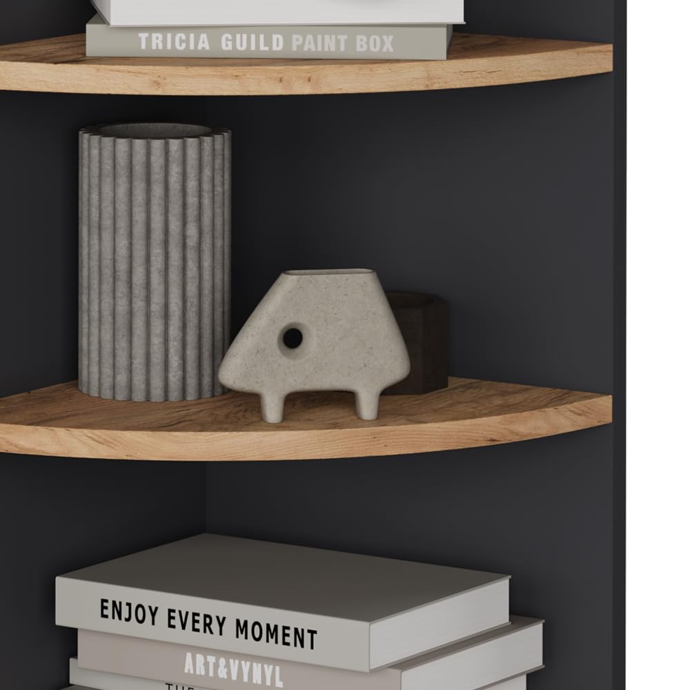 Vicco Étagère d'angle Ecki, Anthracite/chêne doré, 30x60cm, pour Montage Mural avec Trois Compartiments Ouverts