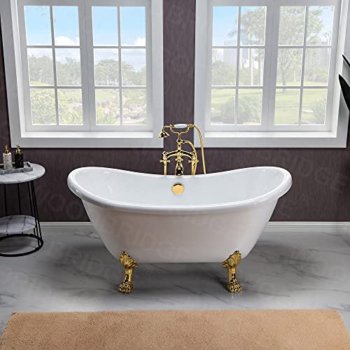 WOODBRIDGE 59' Heavy Duty Acrylic Double Slipper Clawfoot Bath Tub with Polished Gold Feet...