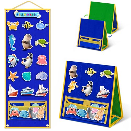 AKAYOK Felt Board - Double-Sided Flannel Board for Preschool Learning Interactive Storytelling & Play | 33 x 12 Portable Felt Letter Board (Letters Not Included) Perfect for Desktop & Wall Use