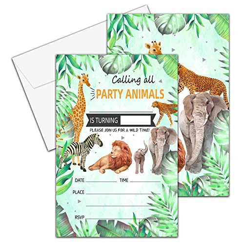 Yqv Birthday Invitations, 4"X6" Safari Birthday Party Invitations With Envelopes For Jungle Animals Birthday Party Decorations Supplies(20 Pieces)-C03 #TOP6