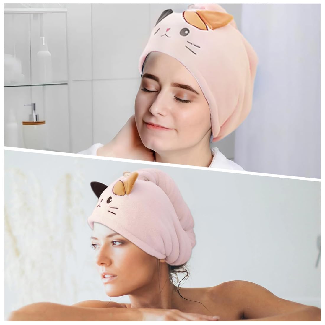 1 Pezzo Anti-Frizz Asciugamano per Capelli in Microfibra con Bottone, Turbante Asciugacapelli Morbido e Assorbente per Ragazze (Rosa)