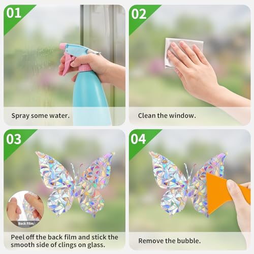 Image of DELLAN 35 Pcs Window Clings Decals to Prevent Birds Strikes, Butterflies | Anti-Collision Rainbow Window Clings, Bird Deflectors Stickers for Glass Windows