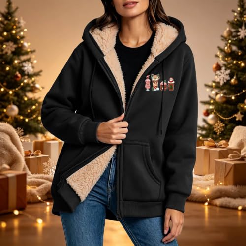 Christmas Sweatshirts For Women Fleece Lined Zip Up Hoodie Jackets - image 2