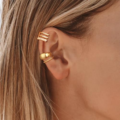 Image of YANCHUN Ear Cuffs Non Piercing 14K Gold Plated Ear Cuff Earrings for Women Trendy Stuff Clip on Cartilage Earring Stacks Non Pierced Adjustable Fake Earrings Set Jewelry Christmas Gift 2026 Stocking Stuffers