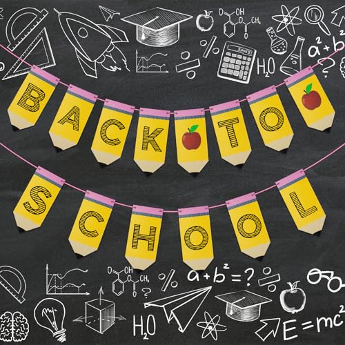 Oeyliz Back To School Banner Welcome Back To School Supplies First Day of School Sign Classroom Decor DIY Pencil Banner Decorations for Classroom Decor DIY Back School Backdrop Party Home Decorations — view 3