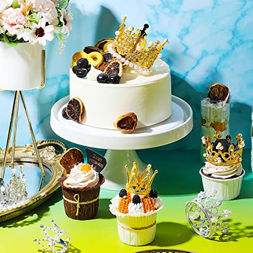 6 Pcs Crown Cake Topper Crown Cake Topper Artificial Pearl Rhinestone Cake Crown Topper Small Tiara Cake Topper Crowns For Decoration Birthday Wedding Cake Topper Girl Baby Shower Party (Silver, Gold) #TOP3