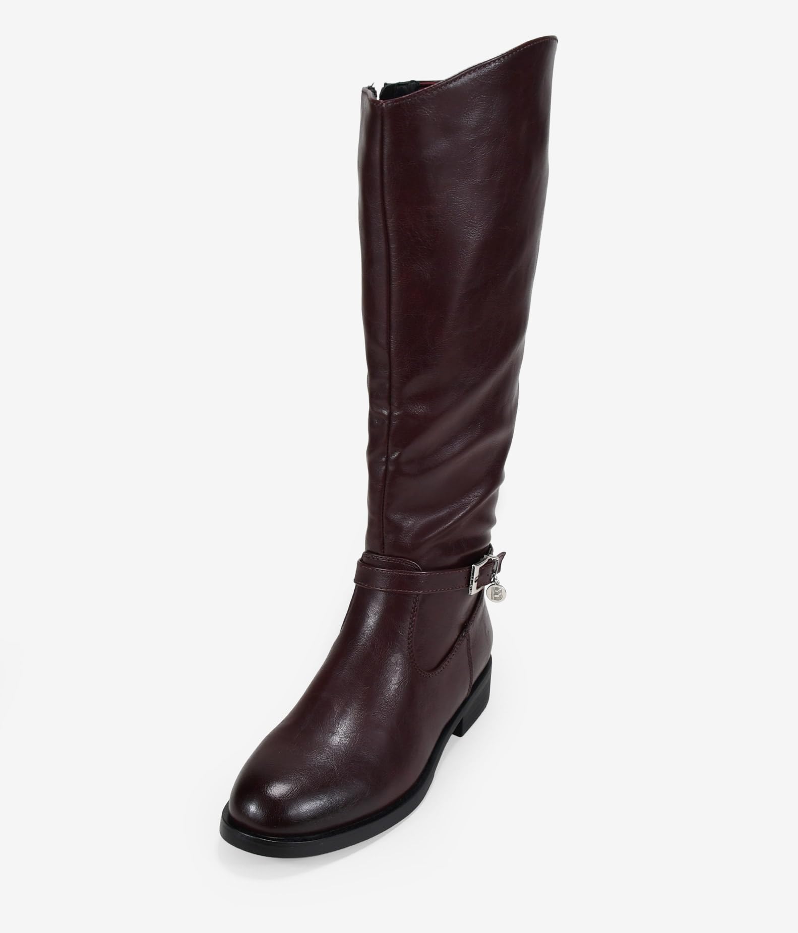 BOSANOVA Botas Altas Planas para Mujer Estilo Bota de Montar con Detalle de Tira con Hebilla metálica y Suela Plana Redonda. Cierre con Cremallera. Calzado para Mujer