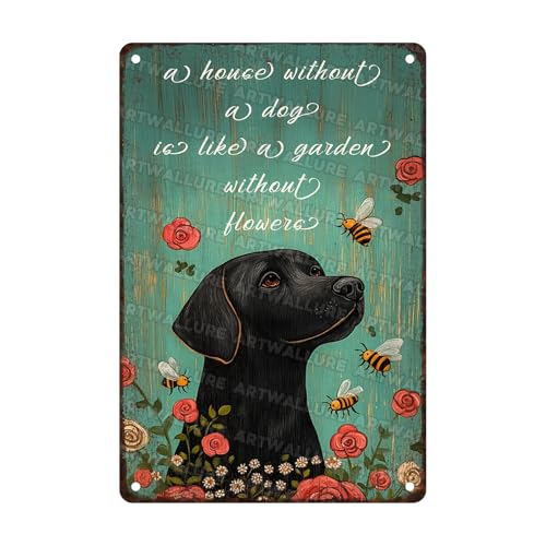 ARTWALLURE Dog Lovers Metal Tin Sign Rustic Wall Art A House Without Dog Garden Vintage Plaque Retro Farmhouse Decor Indoor Outdoor Pet Theme 8x12inch