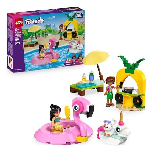 LEGO Friends Unicorn & Flamingo Pool Party Toy with Animal 'Floaties', 2 Mini Dolls, Churro the Cat & Accessories incl. a DJ Booth & Sunbeds - Creative Gift for 5+ Year Old girls - 42658
