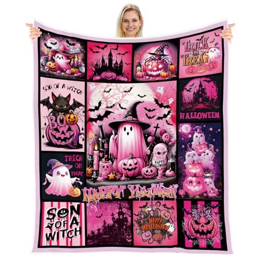 Wxiben Happy Halloween Throw Blanket Gifts Soft Flannel Ghost Blanket Bat Castle Pumpkin Black Cat Throw Blanket for Girl Teens for Home Bed Sofa Living Decor 152,4 x 127 cm