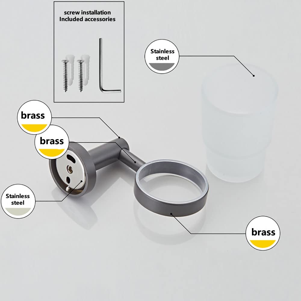 Portaspazzolini da Denti Portaspazzolino Parete con Bicchiere in Vetro Smerigliato, for spazzolino Una Sola Tazza, collutorio