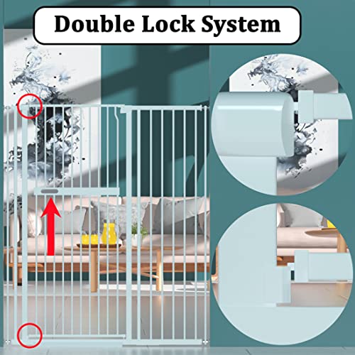 WAOWAO 55.11" Extra Tall Cat Pet Gate 42.91-45.66" Wide Pressure Mounted Walk Through Swing Auto Close Safety White Metal Kids Dog Pet Puppy Cat for Indoor Stairs,Doorways, Kitchen