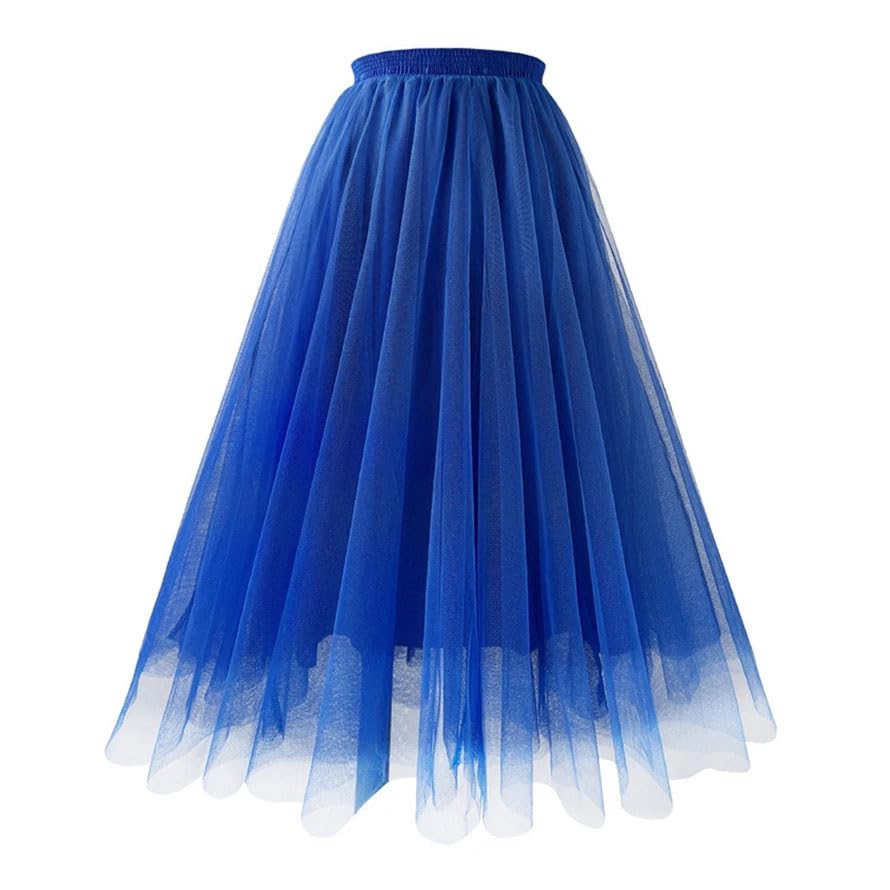 Women Long Tulle Skirt Casual Maxi Skirt High Waist Pleated Skirt Mesh Party Solid Tiered Skirts3