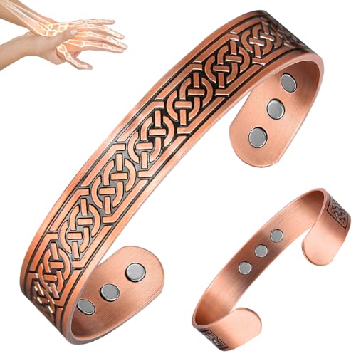 Vicmag Bracelet Magnétique en Cuivre pour Homme 9 PCS 3500 Gauss Aimants Brazaletes 100% Solide Pur Cuivre Bijoux Manchette Bracelets (Taille Ajustable avec...