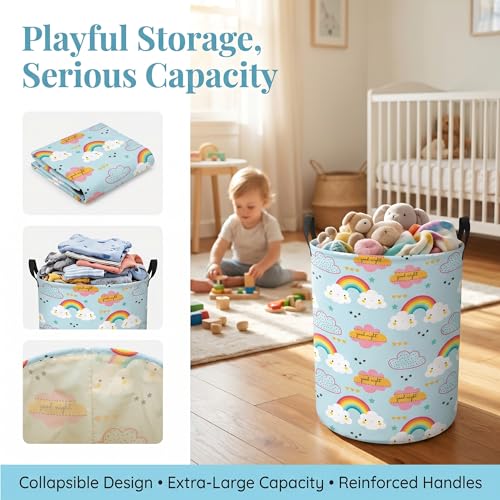 Image of Rainbow Laundry Hamper - Stylish Nursery Hamper for Girls, Large Capacity & Collapsible Design, Perfect for Kids Room Decor, Toy Storage, and Baby Girl Gifts (B)