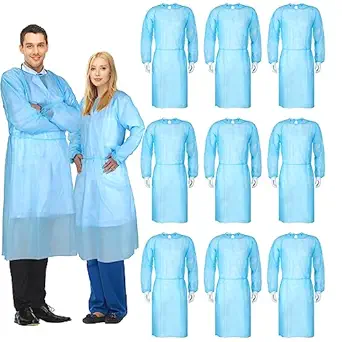 Xuhal 150 Pack Disposable Isolation Gowns Long Sleeve Blue Case with Elastic Cuffs, PP 25g, for Home Isolation, Laboratories, Beauty Agencies, Tattoo Practices, Food Service, Labs, Tattoo, Work