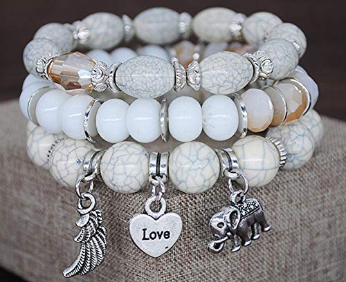 Boho Bead Stackable Bracelets for Women - Vintage Multi Layer Colorful Beads Bracelets Bohemian Anklets Charm Birthstone Yoga Chain Stretch Beach Bangle (White Elephant Bracelet)3