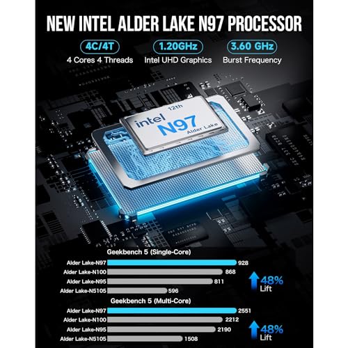 NUCBOX GMKTec G5 Mini PC, con Intel N97, 12GB LPDDR5, 512GB SSD, UHD Graphics, Dual HDMI 4K, WiFi 5, Bluetooth 4.2, Windows 11 Pro, 72x72x44.5mm