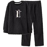 [D.IIZOO] 長袖 もこもこ パジャマ メンズ 冬 上下セット ルームウェア 暖かい 防寒 部屋着 冬用 パジャマ フリース スウェット 裏起毛 あったか ファッション カジュアル おしゃれ 大きいサイズ C1202B (ブラック, 3XL)