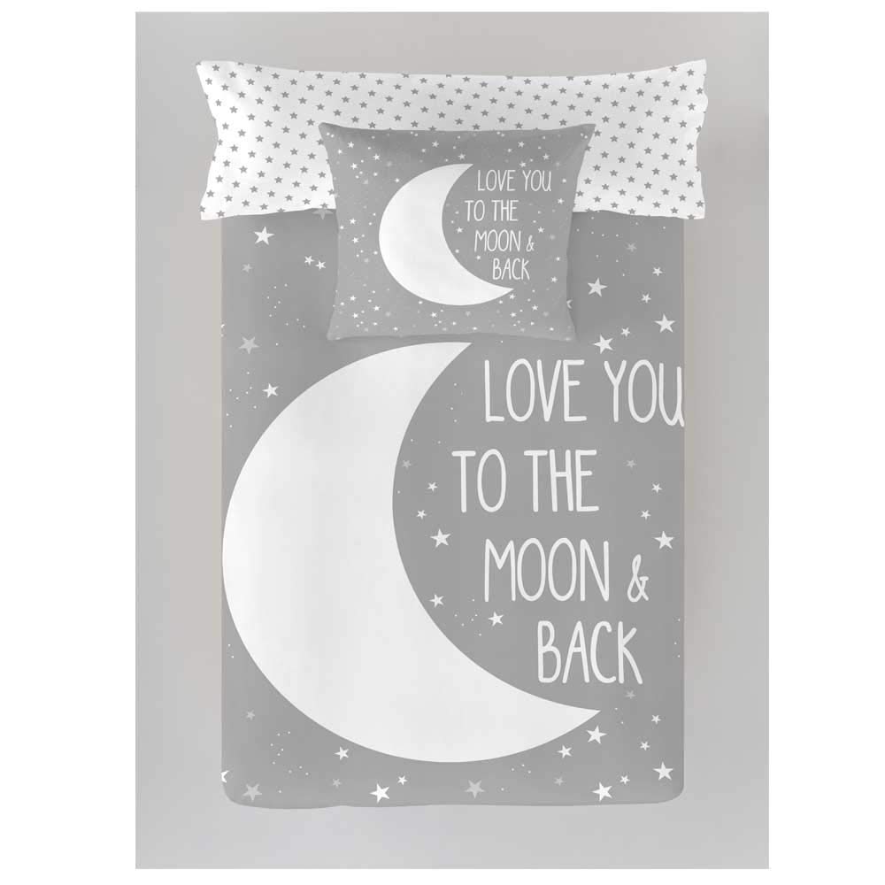 COTTON ARTean Set di lenzuola per bambini/giovani Moon Grey Letto 90 x 190/200. 100% cotone.