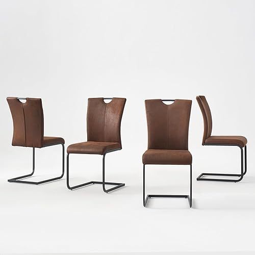 Juego de 4 sillas de comedor de tela vintage con asa, moderna silla tapizada de respaldo alto para cocina y comedor, sillas voladizas sin brazos de