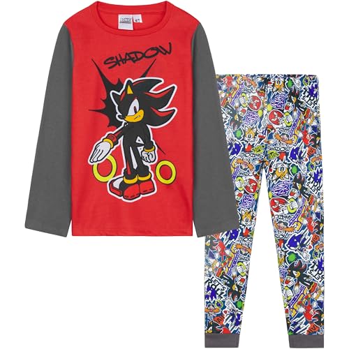 Sonic The Hedgehog Pijama Niño, Conjunto de Pijama Largo, Ropa de Dormir Knuckles Shadow, Ropa Invierno, Regalo para Gamer (6-7 Años, Rojo Shadow)