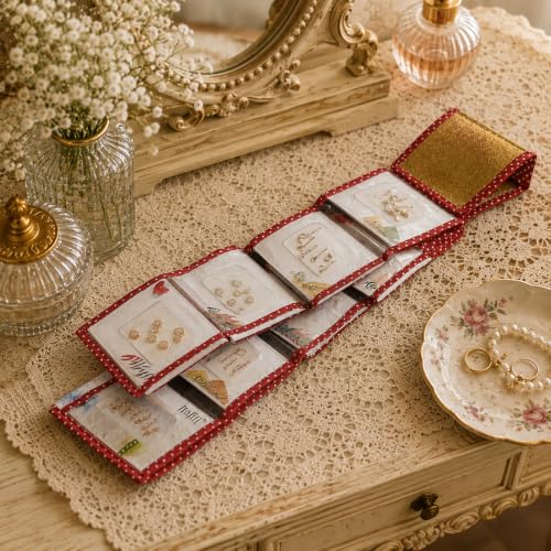 Image of Foldable Bindi Organizer Pouch for Women | 16 Packet Storage for Bindis, Jewellery, Hair Pins, Makeup & Travel Accessories | Compact Cosmetic & Accessory Bag - Maroon (2 Pc)