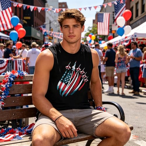 PNORATM Mens American Flag Tank Top Patriotic 4th of July Sleeveless Top 250th Anniversary Casual Shirt Muscle Tank Top — view 3