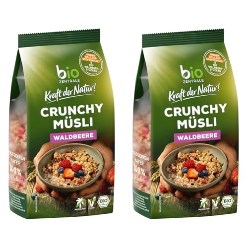 biozentrale Müsli Crunchy Waldbeere | 375 g Bio Müsli | Ideal fürs Frühstück und den Müslibecher 2 go | Alternative zum Müsliriegel (Packung mit 2)