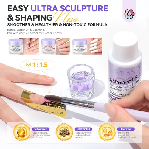 Image of SAVILAND Nails Kit Acrylic Set: Professional Acrylic Nail Kit with Nail Tranning Mat Nail Art Brush Nail Drill Nail Polish with Dryer for Nail Extension Carving