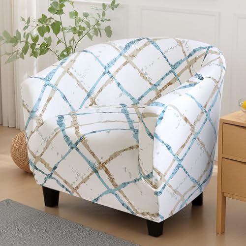 Image of SearchI Club Chair Slipcover Stretch Barrel Chair Covers Printed Tub Chair Slipcovers Soft Spandex Armchair Sofa Cover Removable Couch Furniture Protector for Living Room (Geometric Stripe)