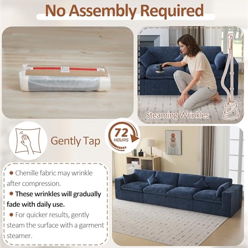 Image of 146''Cloud Boneless Sectional Couch, Modular Sectional Sofa Deep Seat, Oversized Upholstered Convertible Comfy 4 Seater Chenille Memory Foam Sofa Couches for Living Room, Navy