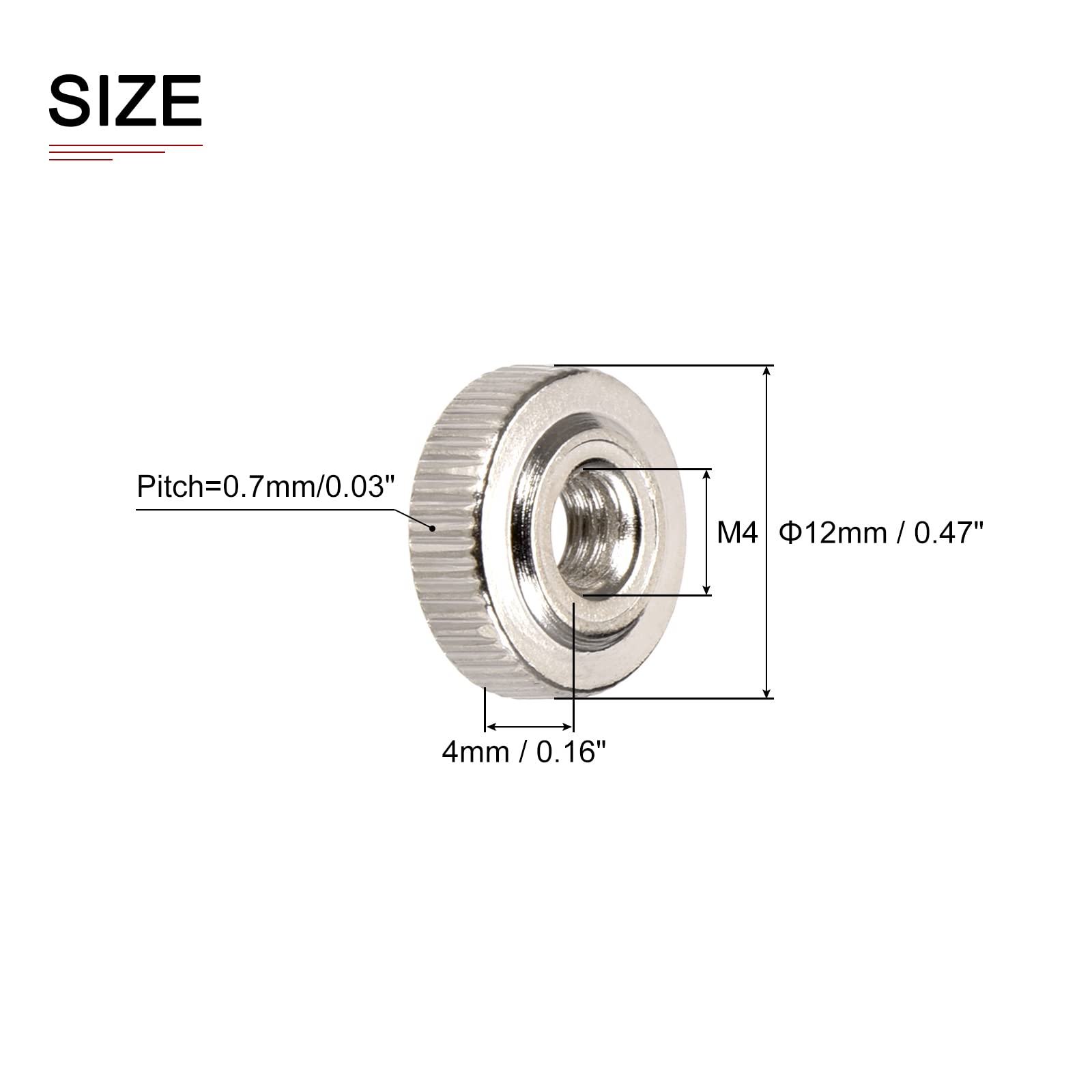 DTGN M4x4mm(DxH) Knurled Nuts - 20Pack - Good for Electronic Equipment - Thumb Screw Fasteners - Silver - Image 2