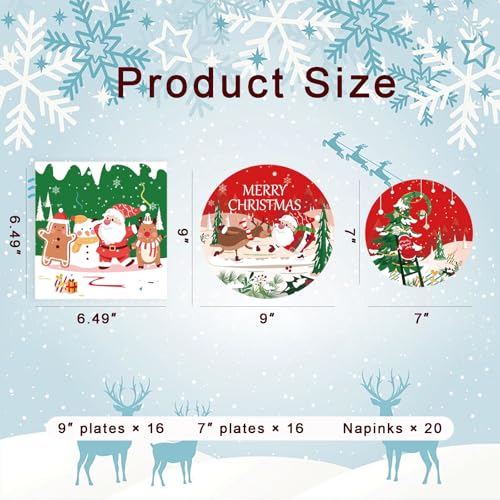 Christmas Paper Plates & Napkins Set Disposable Santa Claus Tableware for Xmas Holiday Party, Winter Theme Decor Serves 25 – Image 3