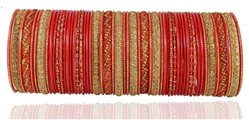 Image of NMII Non-Precious Metal with Base Metal Spreads with Zari Glossy Finished Premium Traditional Bridal Chuda Bangle set for Women and Girls